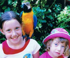 Lucy and Rosie and parrot